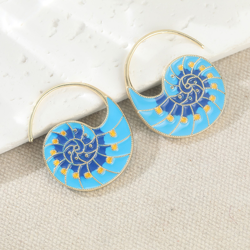 Women's Blue Yellow Enamel Parrot Snail Golden Ear Hook Earrings